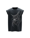 Dark Gothic Demon Skull Oversized Sleeveless T-Shirt for Men | Black Streetwear Graphic Tee