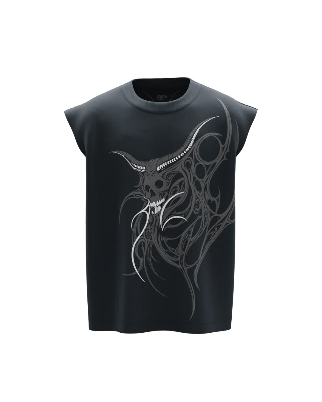 Dark Gothic Demon Skull Oversized Sleeveless T-Shirt for Men | Black Streetwear Graphic Tee