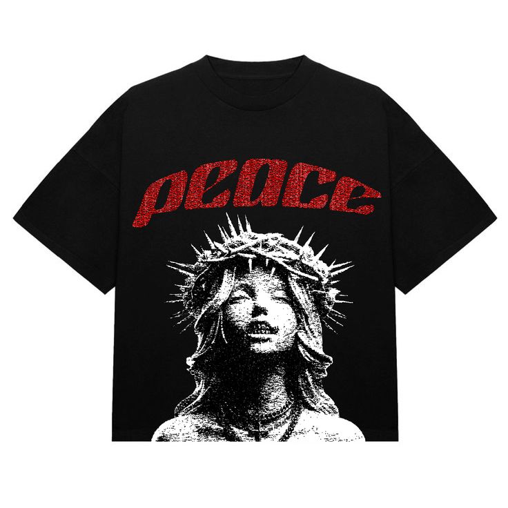 "Peace" Crown of Thorns Graphic Oversized Black Unisex T-Shirt