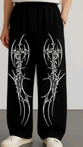 White Tribal Graphic Print Black Joggers | Streetwear