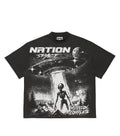 Black t-shirt with alien design and 'Nation Space' text on a white background