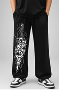 Skull & Katana Sword Graphic Print Black Joggers | Streetwear