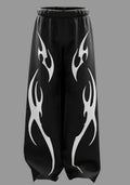 White Tribal Flame Graphic Print Black Joggers | Streetwear