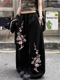 Floral Cherry Blossom Print Black Joggers | Streetwear
