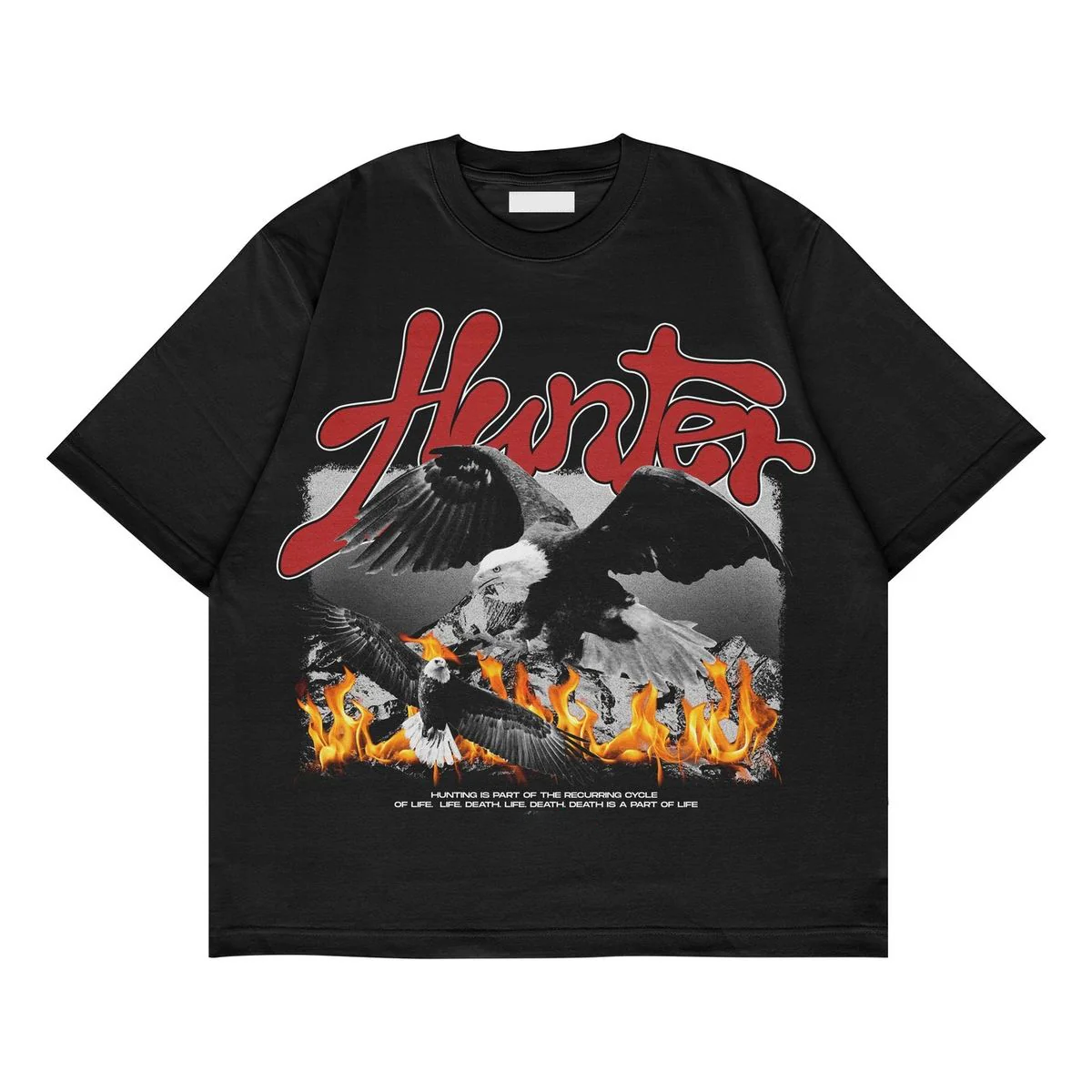 "Hunter" Eagle Graphic Oversized Black Unisex T-Shirt