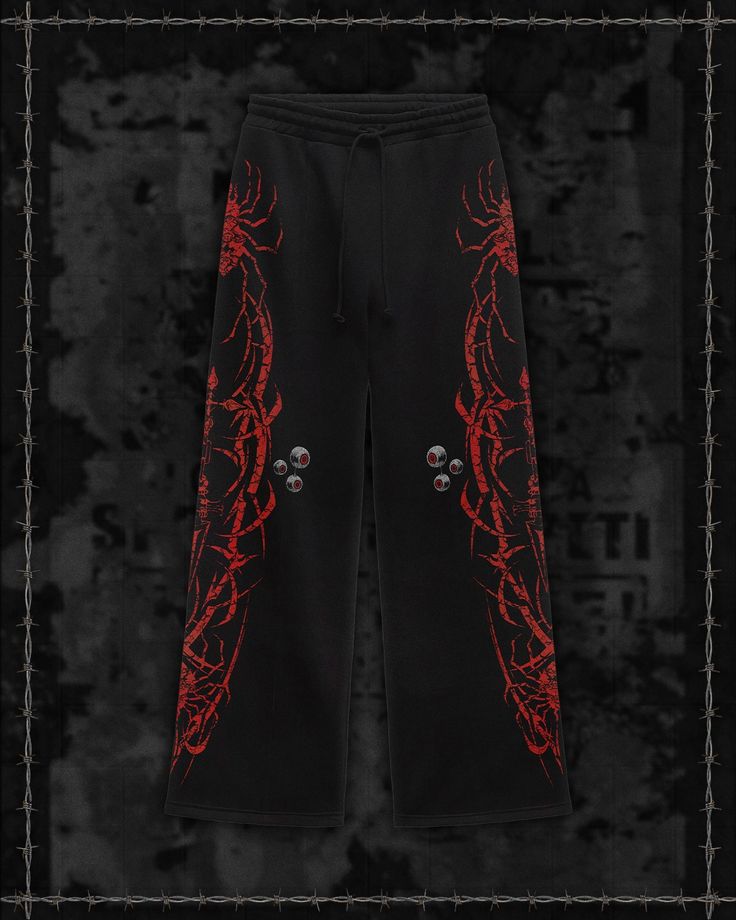 Red Spider & Eye Graphic Print Black Joggers | Streetwear