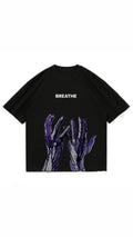 Breathe Purple Drowning Hands Graphic Tee – Black Oversized Streetwear T-Shirt