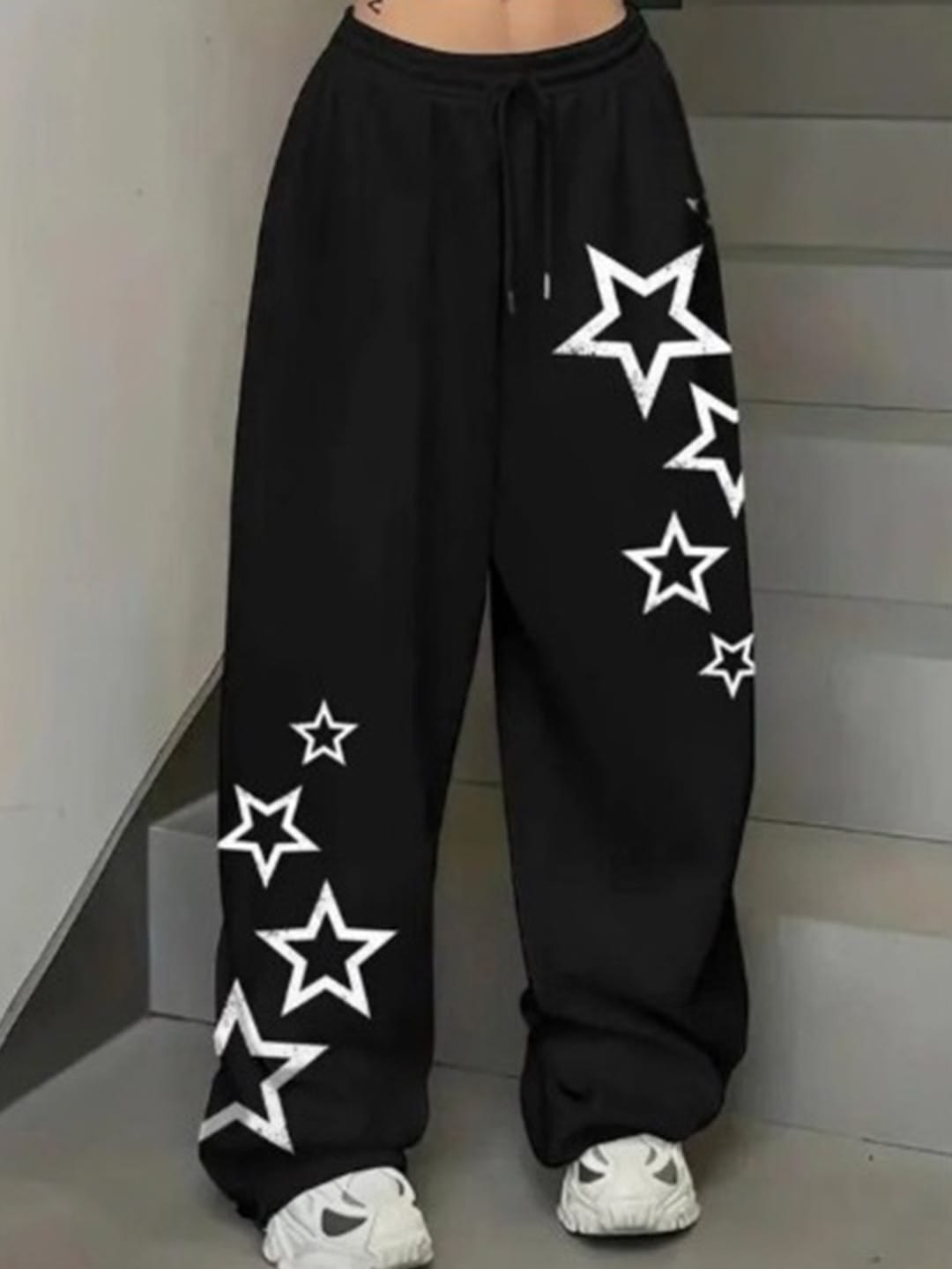 Star Graphic Print Black Joggers | Streetwear