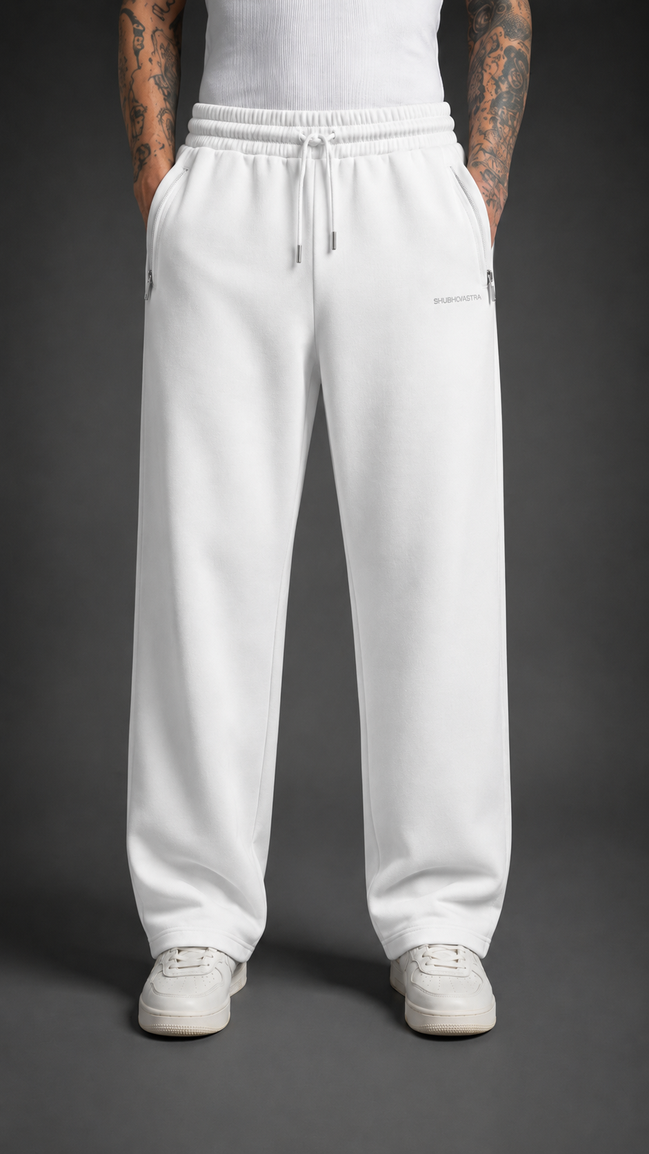 White Premium Relaxed Fit Jogger for Men | Zip Pocket Track Pants | Shubhovastra