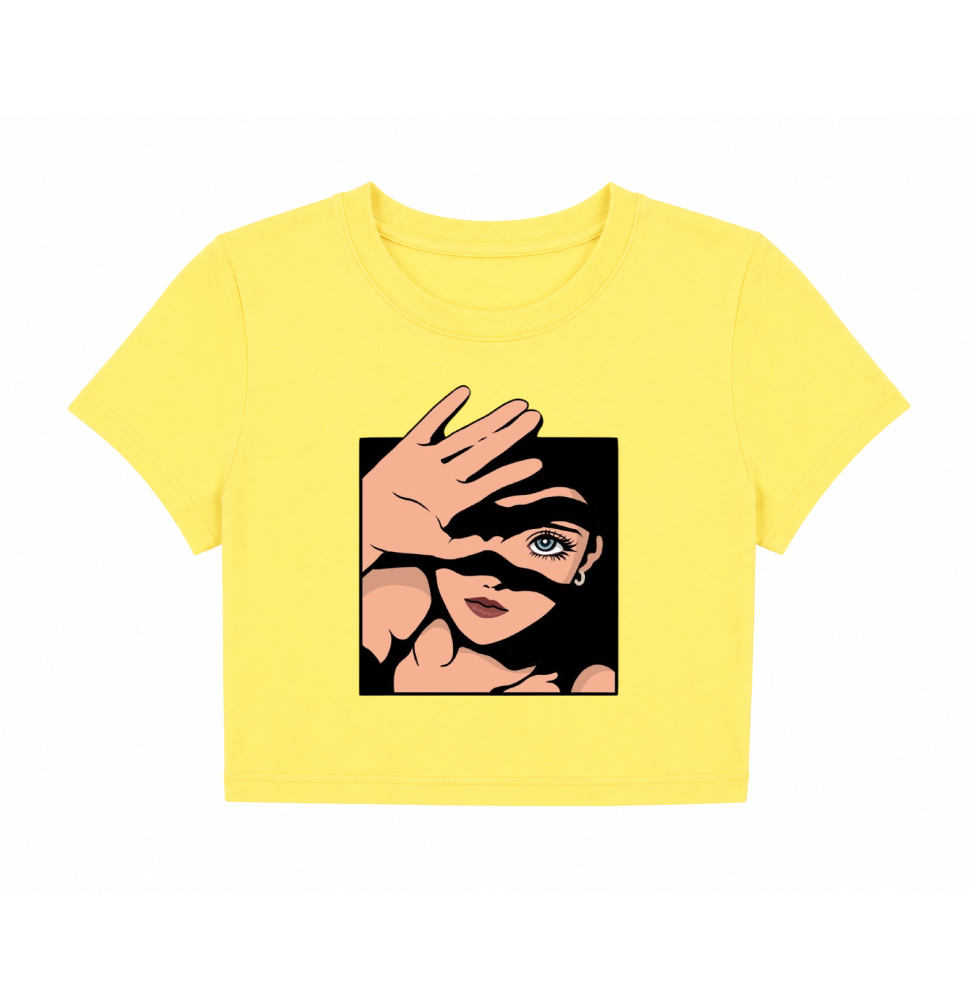 Retro Shadow Eyes Pop Art Yellow Crop Top