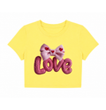 "Love" Cable Knit Texture Bow Yellow Crop Top