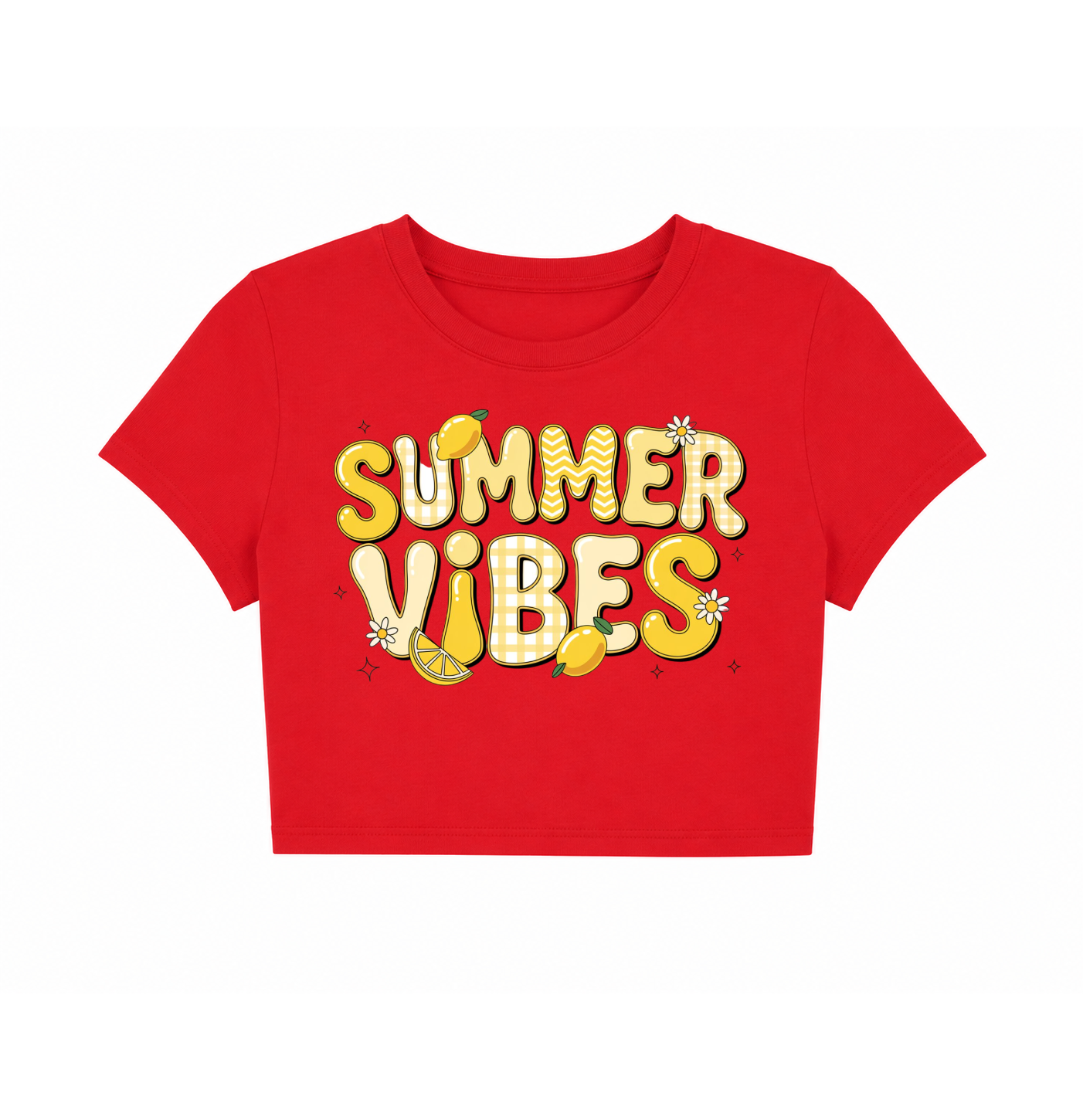 "Summer Vibes" Red Lemon Graphic Crop Top