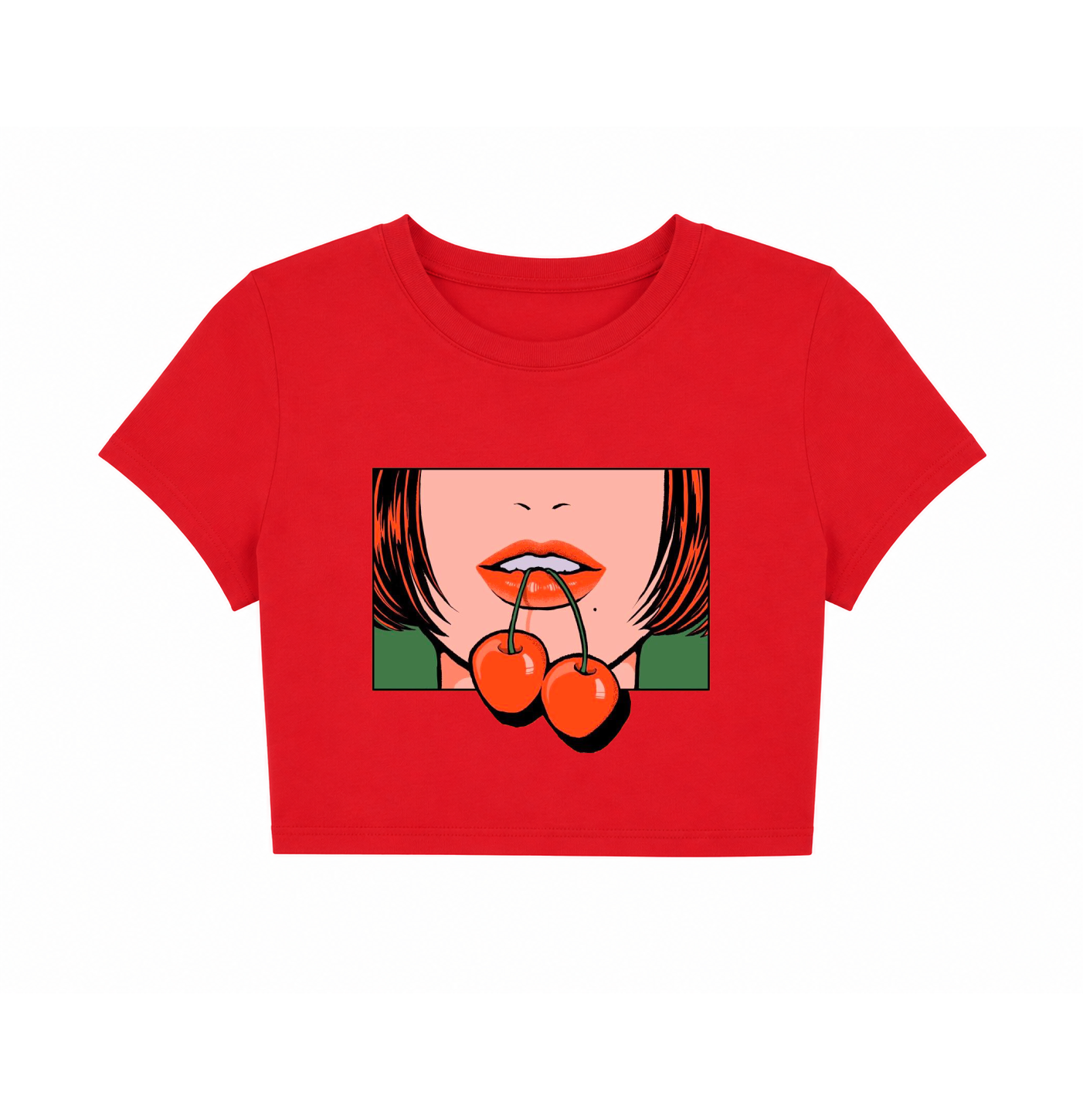 Retro Pop Art Cherry Graphic Red Crop Top