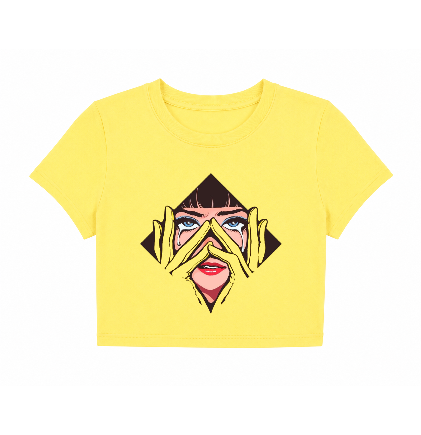 Retro Crying Girl Pop Art Yellow Crop Top