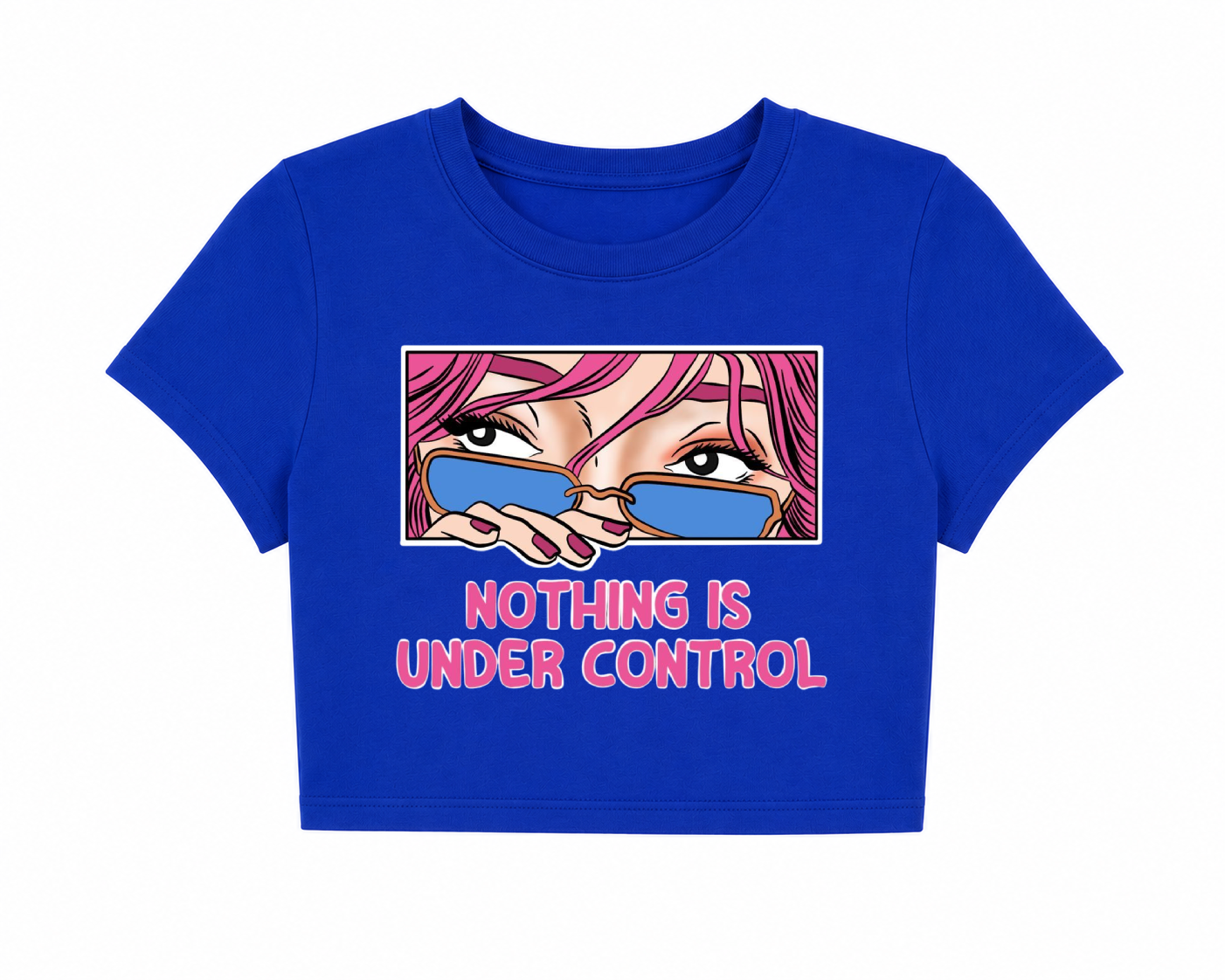 Nothing Is Under Control Graphic Women’s Crop Top | Royal Blue Casual Printed Crop Tee