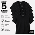 Pack of 5 Black Regular T-Shirts for Men & Women | 180 GSM Premium Cotton | Unisex Everyday Wear