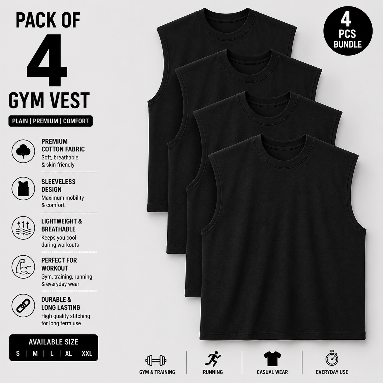Men's Gym Vest | Premium Cotton Sleeveless Tank Top | Lightweight Workout & Training Wear