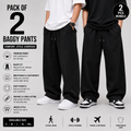 Pack of 2 Baggy Pants for Men & Women | Premium Cotton Blend | Relaxed Fit Streetwear Trousers