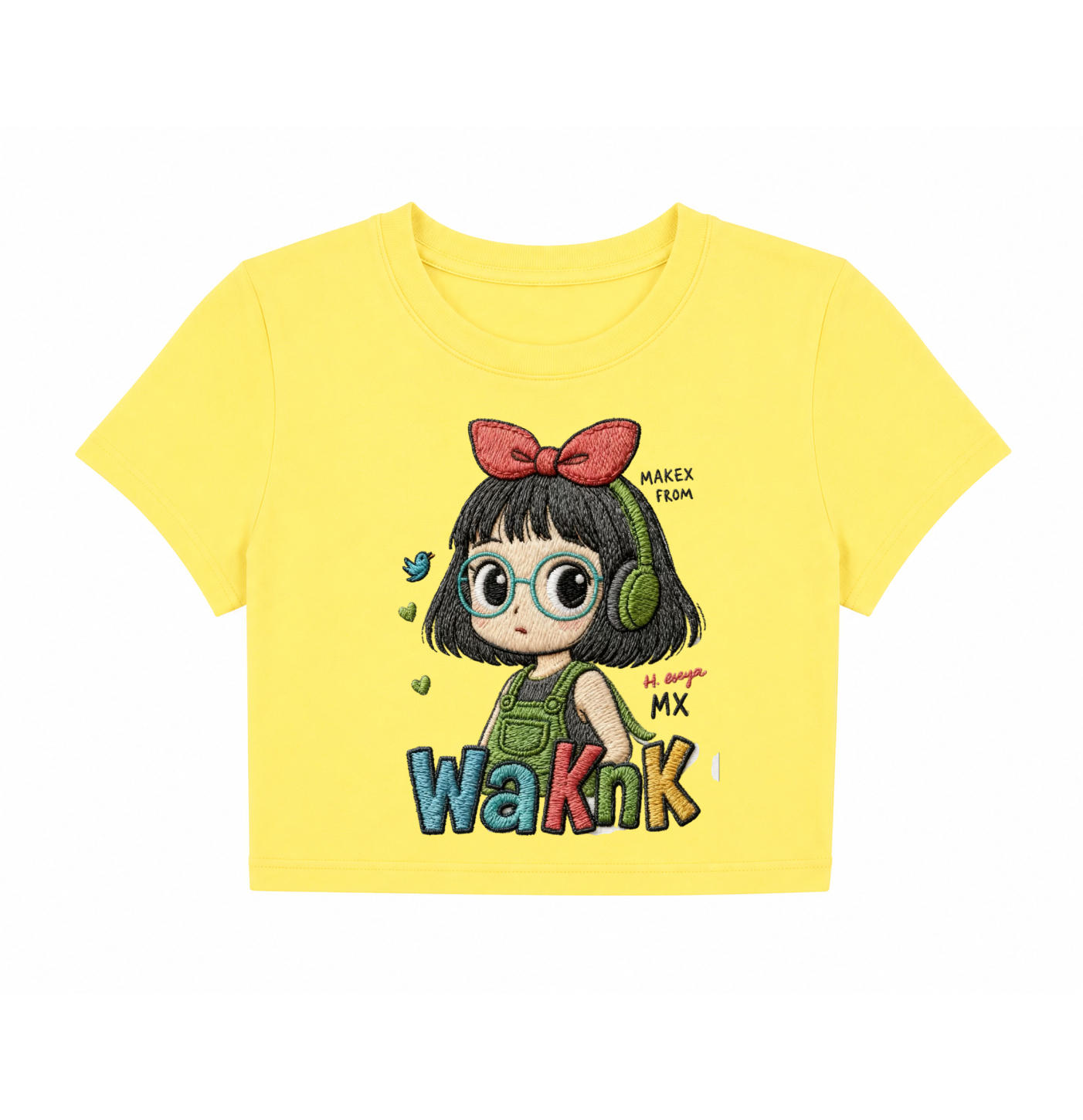 Cute Anime Girl Embroidered Red Crop Top