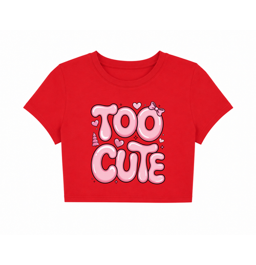 "Too Cute" Pink Bubble Letter Yellow Crop Top
