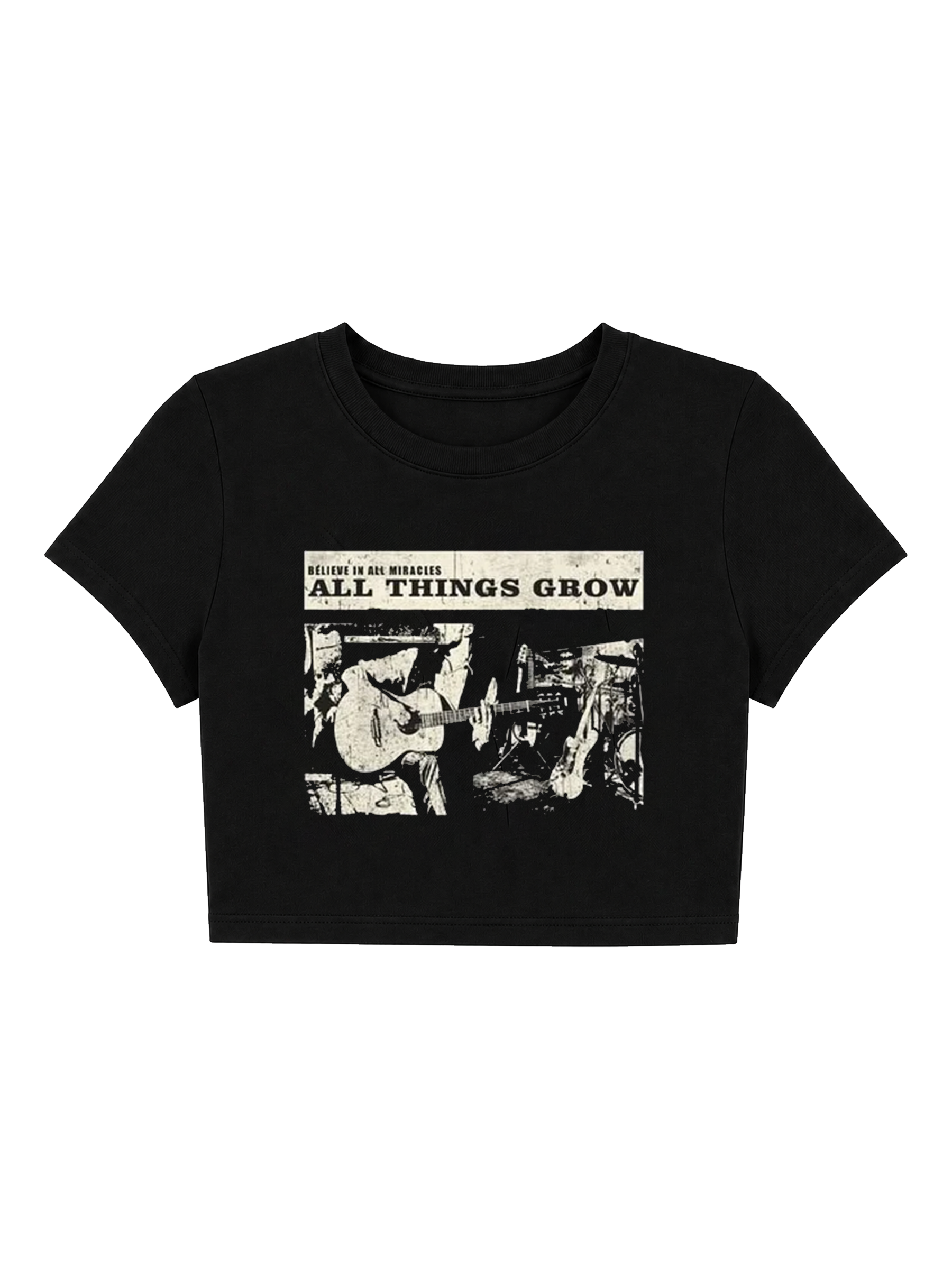 Indie Rock Acoustic Guitar Crop Top - Black Grunge Music Baby Tee