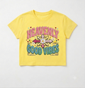 "Heavenly Good Vibes" Yellow Textured Graphic Crop Top