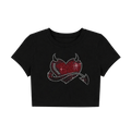 Cyber Y2K Metal Winged Star Crop Top - Black Alt Graphic Tee