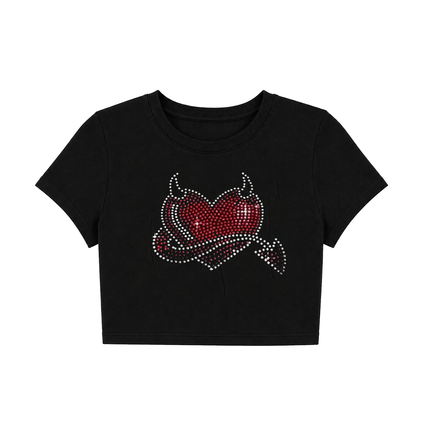 Cyber Y2K Metal Winged Star Crop Top - Black Alt Graphic Tee