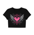 Cyber Y2K Winged Baroque Heart Crop Top - Black Grunge E-Girl Tee