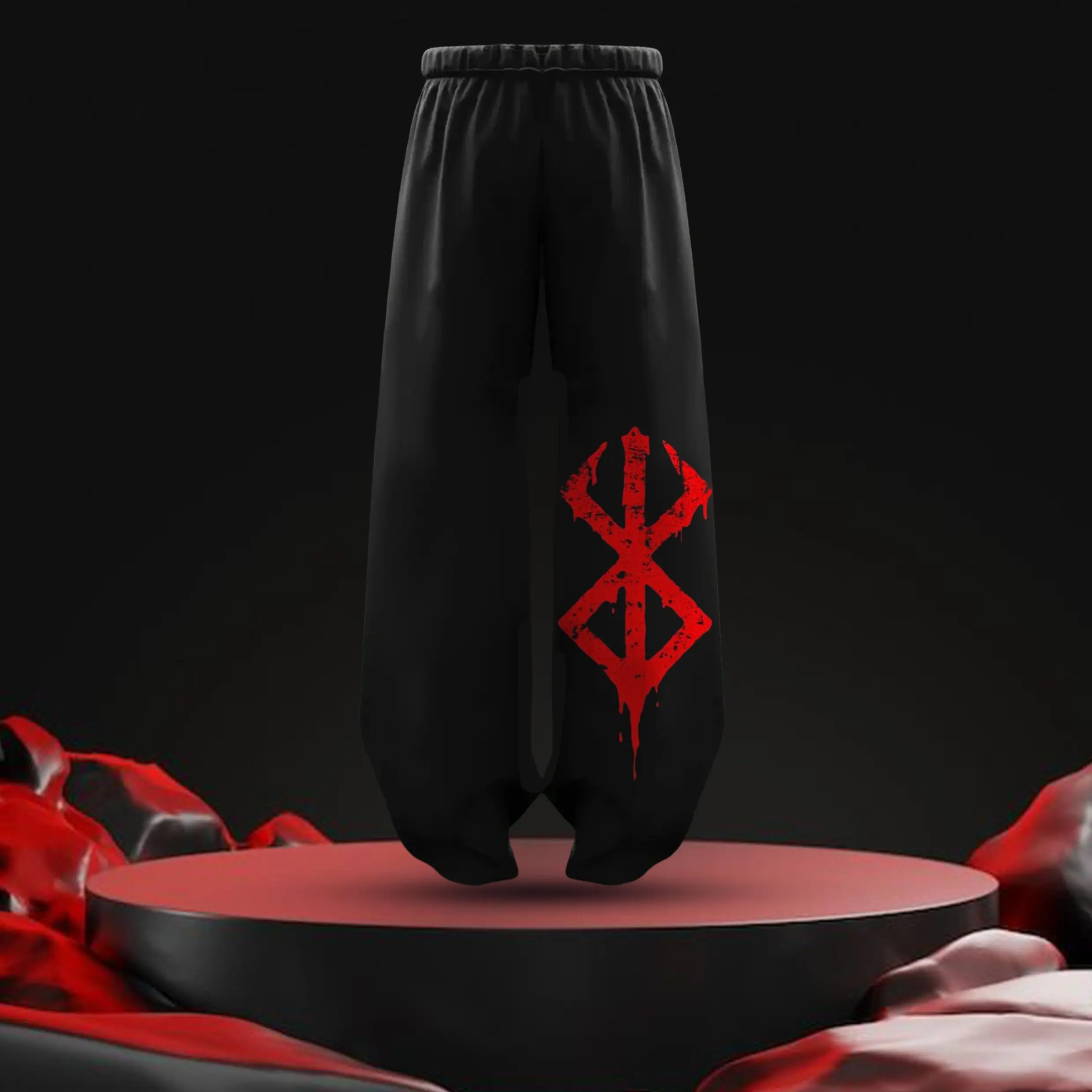 "Brand of Sacrifice" Anime Graphic Sweatpants - Black