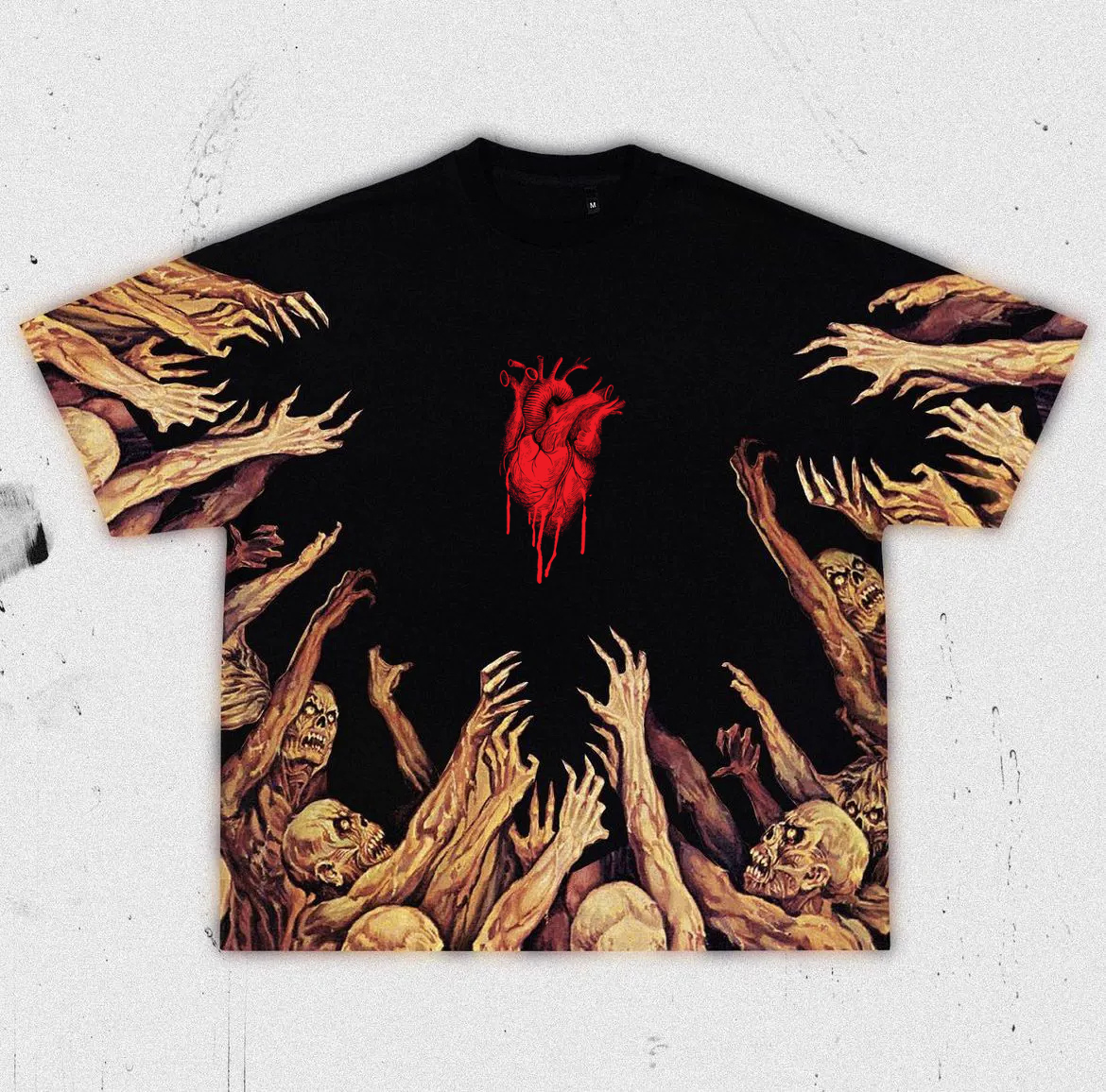 Bleeding Heart Zombie Graphic Oversized T-Shirt - Horror Streetwear