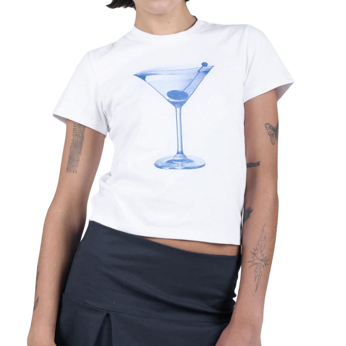 White Wine Glass Printed Crop Top for Women