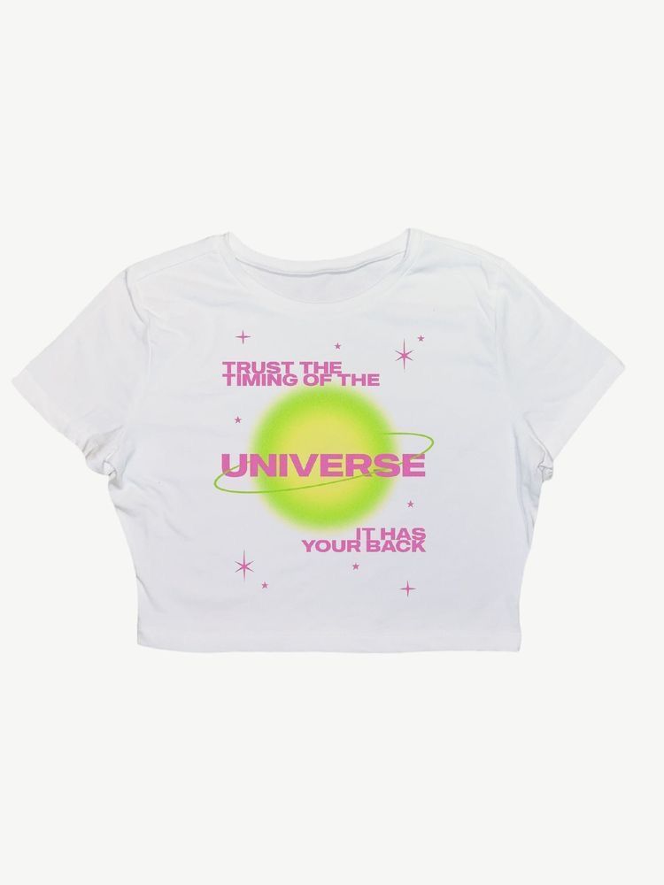 Trust the Timing of the Universe White Crop Top