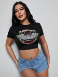Vintage California Biker Crop Top - Black Graphic Tee