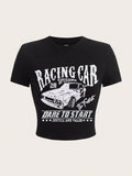 Retro Vintage Racing Car Crop Top - Black Graphic Tee