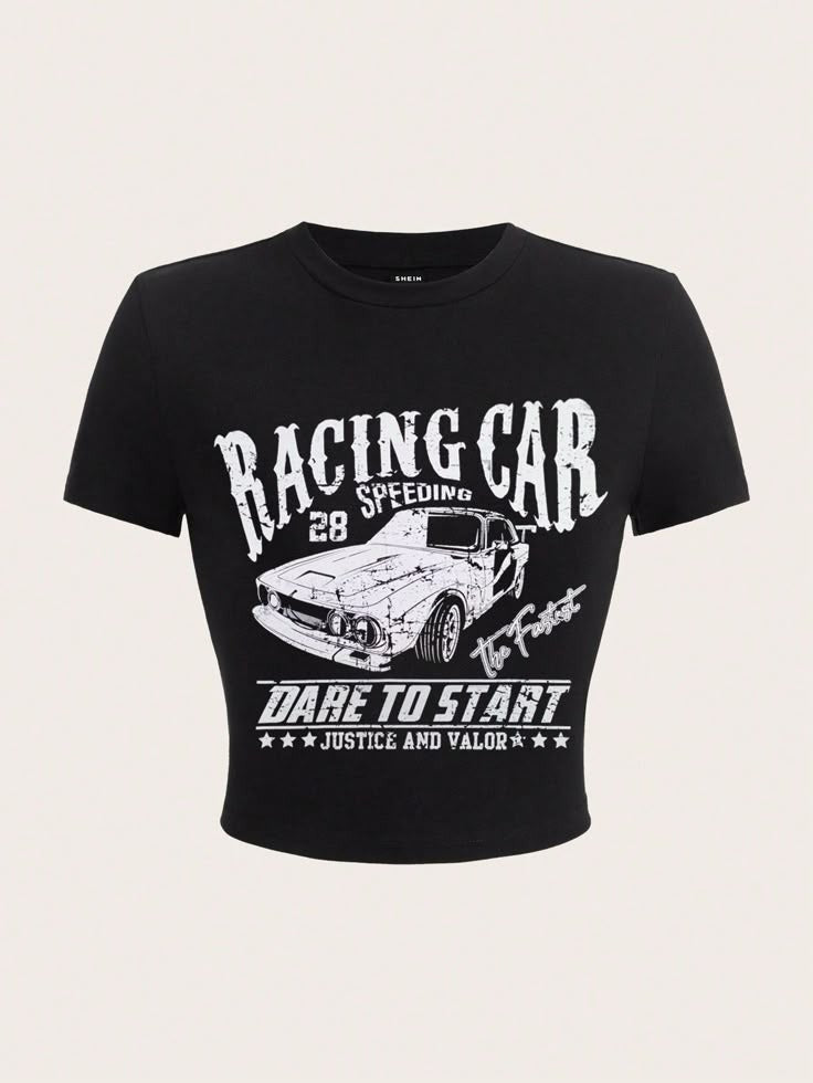 Retro Vintage Racing Car Crop Top - Black Graphic Tee
