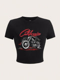 Vintage California Motorcycle Crop Top - Black Grunge Biker Baby Tee