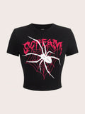 Gothic Scream Spider Web Crop Top - Black Alt Graphic Baby Tee