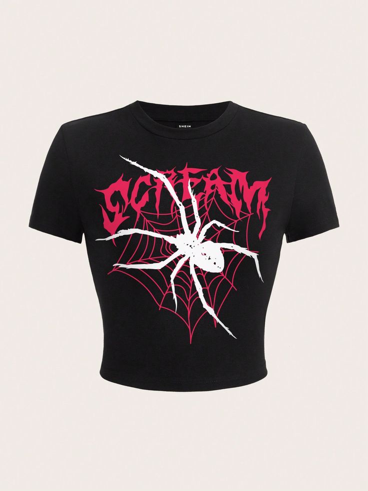 Gothic Scream Spider Web Crop Top - Black Alt Graphic Baby Tee