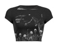 Gothic Skeleton Crowd Stage Dive Crop Top - Black Grunge Graphic Tee