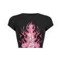 Y2K Pastel Goth Dancing Flame Skeleton Crop Top - Black Graphic Baby Tee