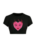 Gothic Skeleton Ribcage Heart Crop Top - Black Grunge Baby Tee