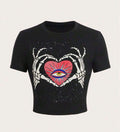 Cyber Y2K Cross Star Crop Top - White Grunge Graphic Tee