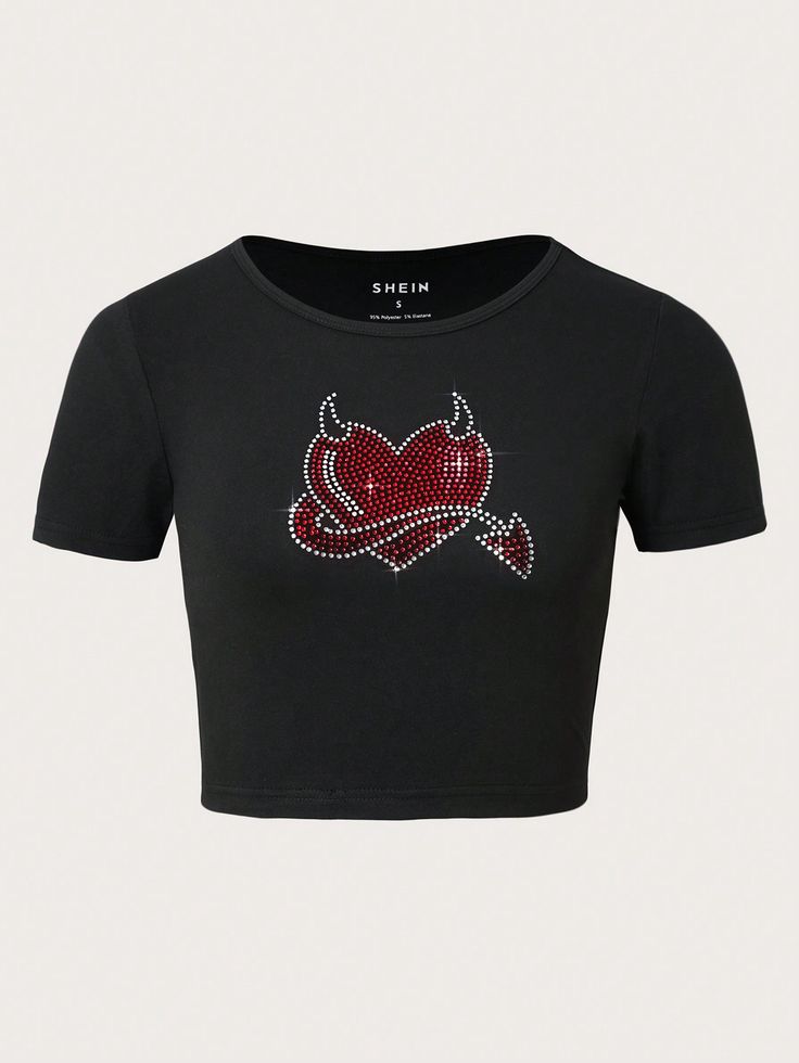Cyber Y2K Metal Winged Star Crop Top - Black Alt Graphic Tee