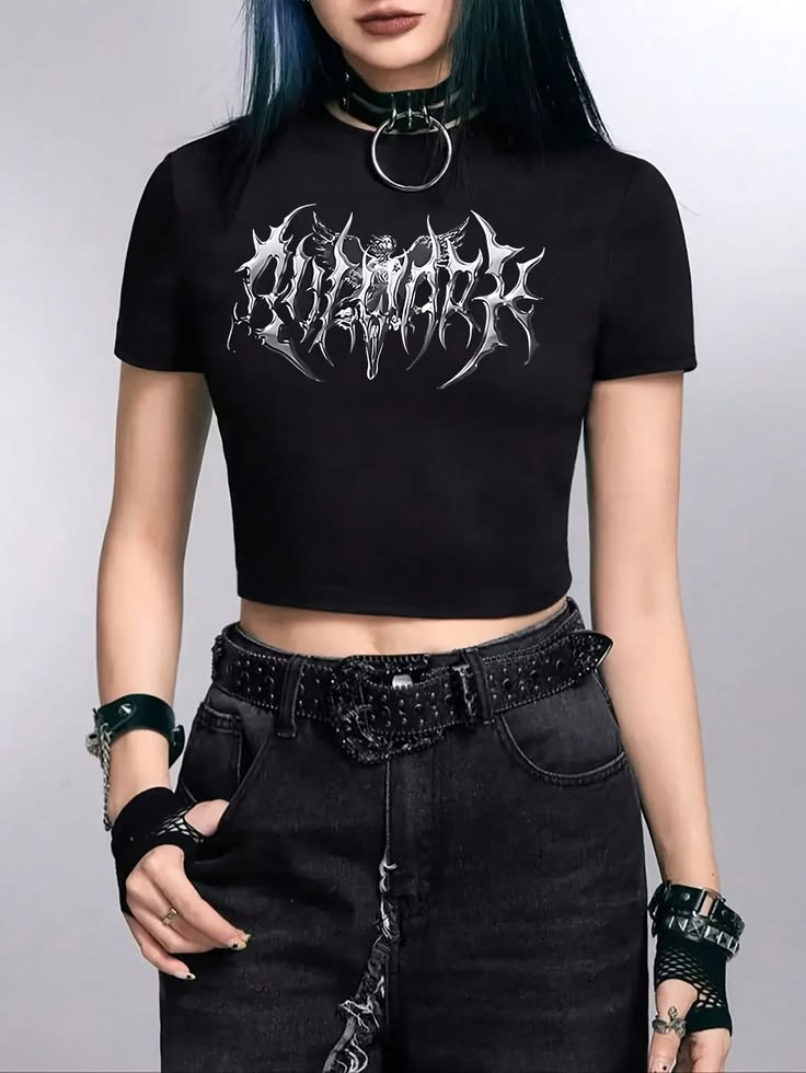 Y2K Vintage Angel Wings Heart Crop Top - Black Grunge Graphic Tee