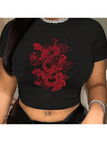 Cyber Y2K Lightning Bolt Skull Crop Top - Black Alt Graphic Tee