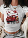 Retro Lightning McQueen Crop Top - White Y2K Racing Graphic Tee