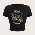 Vintage California Rider Motorcycle Crop Top - Black Grunge Biker Baby Tee