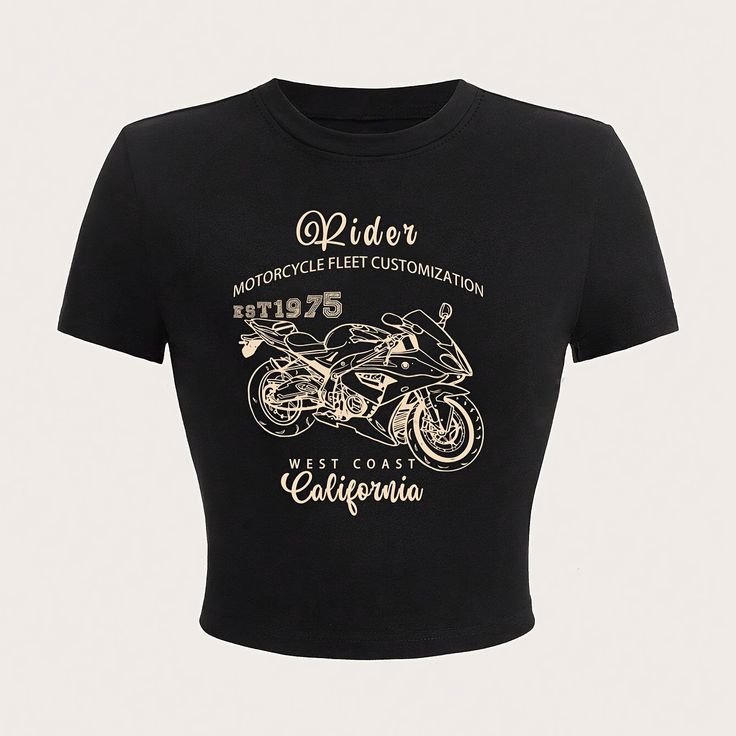 Vintage California Rider Motorcycle Crop Top - Black Grunge Biker Baby Tee