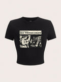 Indie Rock Acoustic Guitar Crop Top - Black Grunge Music Baby Tee